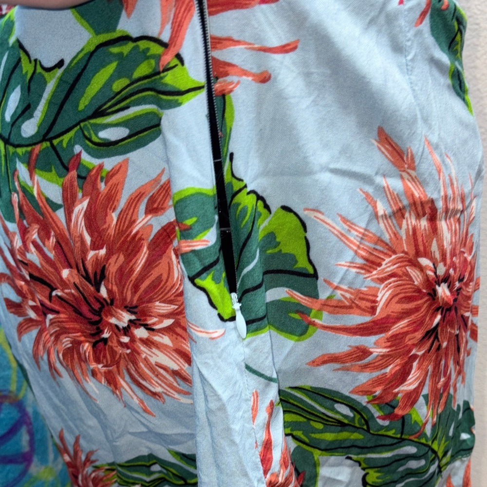 Dizzy Gal Light Blue Tropical Floral Mini Skirt w/ Cinched Side - Picture 4 of 5
